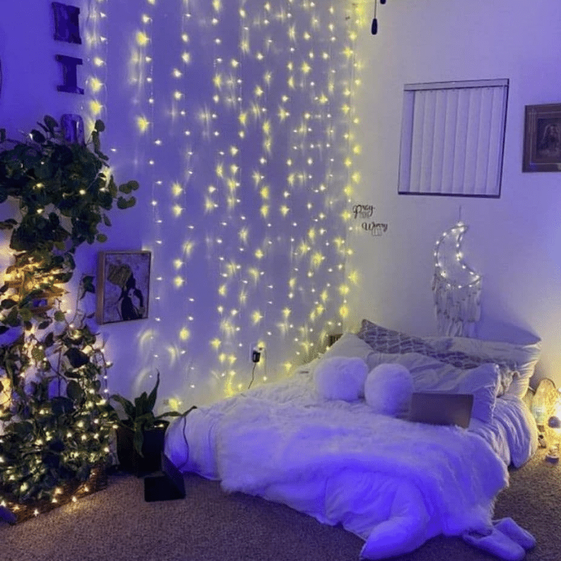 yellow fairy lights for curtains